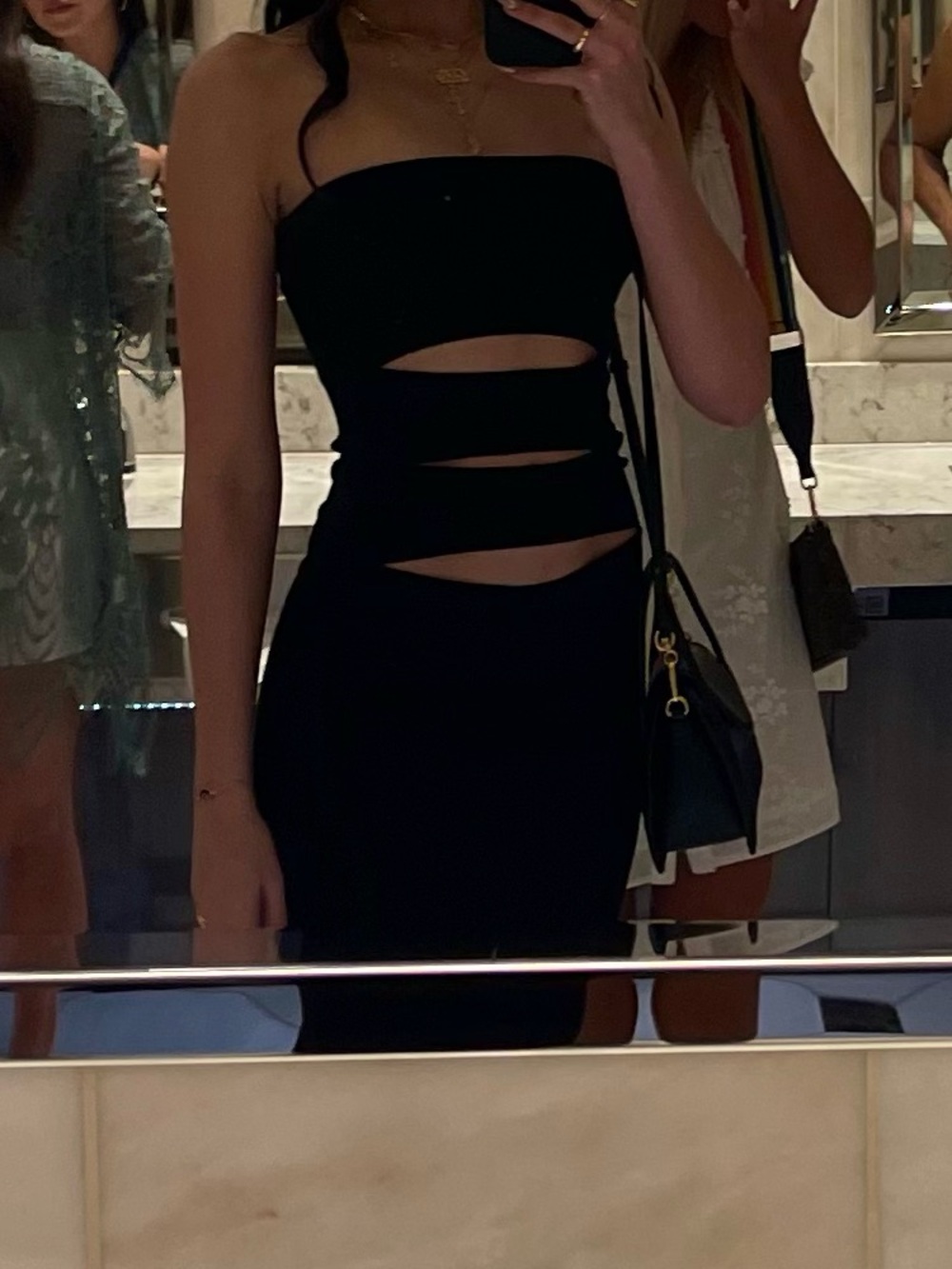 Zara Black Strapless Cutout Midi Dress